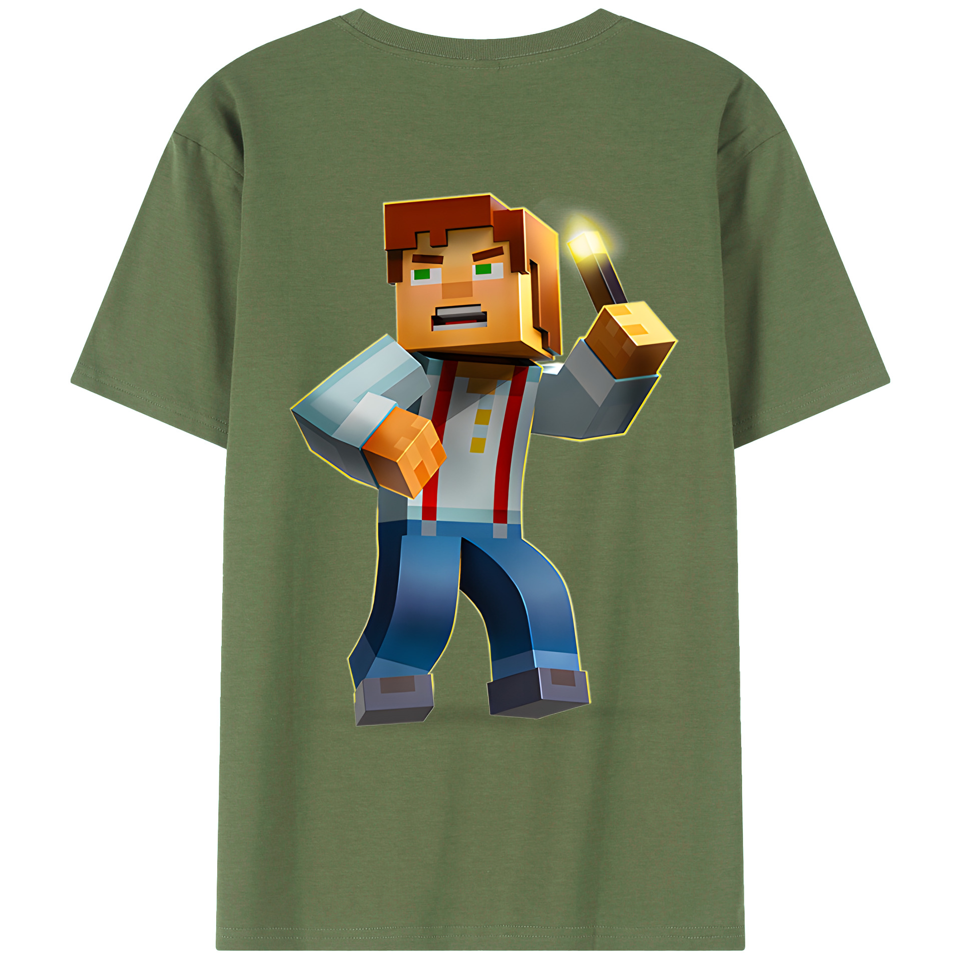 （画像用） マインクラフト ブロックの世界 Minecraft MC Block world 綿100％ メンズ半袖Tシャツ（バックプリント） 通気性